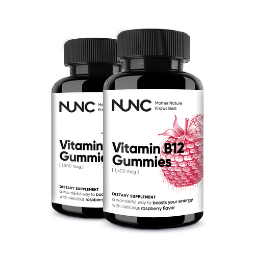 NUNC - Vitamin B12 Gummies (1,500 MCG) - 2 Bottles.