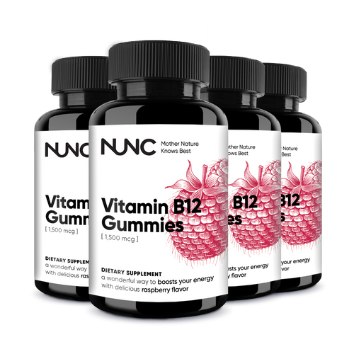NUNC - Vitamin B12 Gummies (1,500 MCG) - 3+1 Bottles.